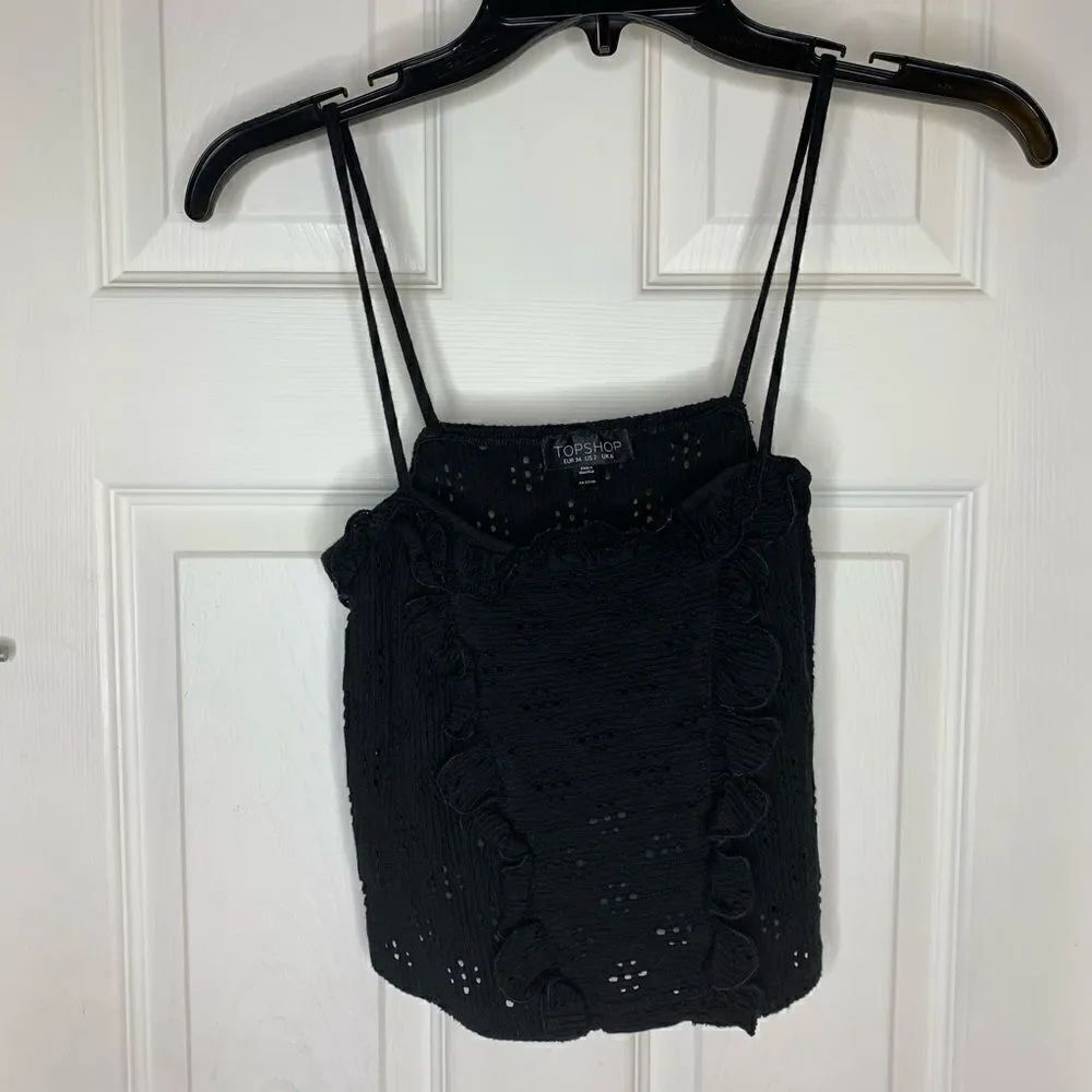 Topshop Crochet Black Tank Crop Back